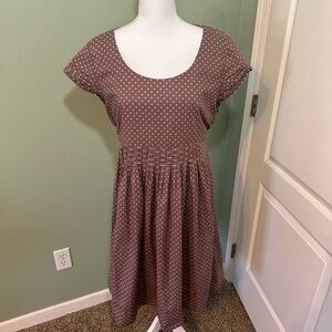 Garnet Hill 100% Cotton Polka Dot Midi Dress - Deep Taupe - Size 16